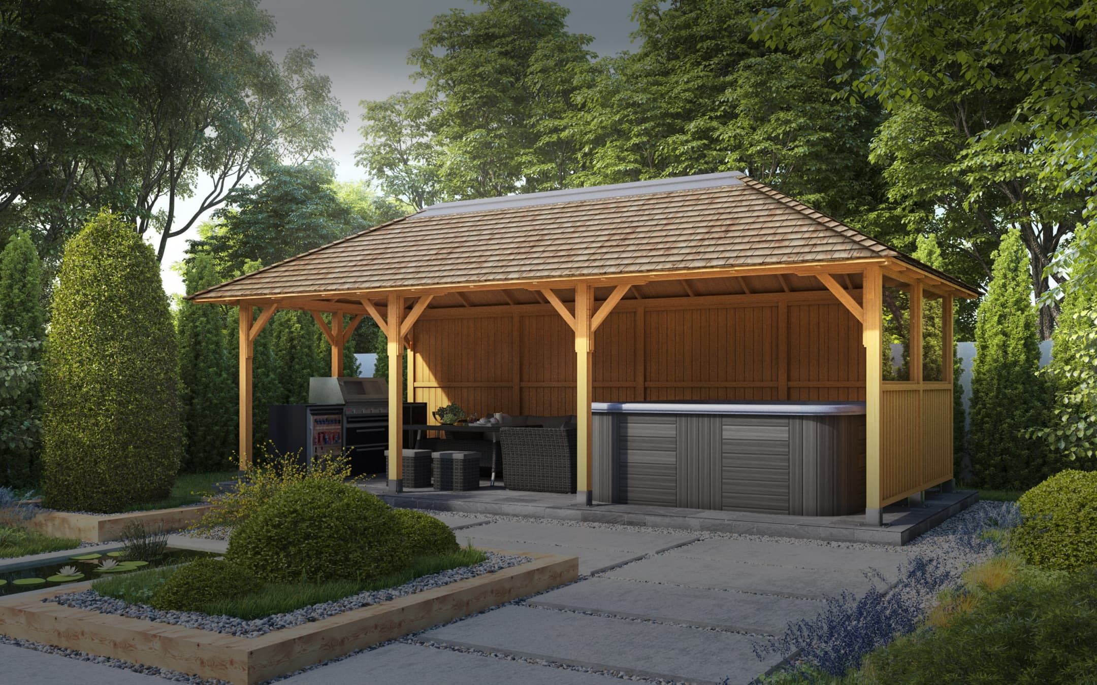 Oceania Luxury Garden Shelter in a garden setting