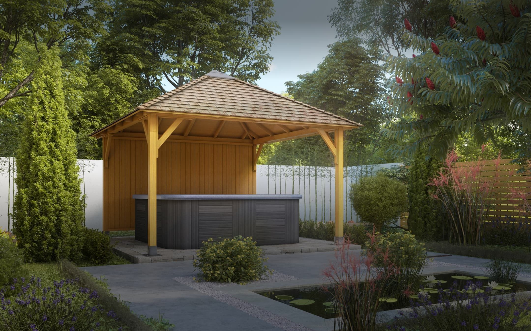 Tranquility Garden Shelter in a garden setting